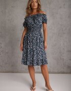 defox Rochie Bleumarin Din Bumbac Midi Spaniolă cu elastic în talie Dnise