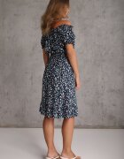 defox Rochie Bleumarin Din Bumbac Midi Spaniolă cu elastic în talie Dnise