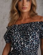 defox Rochie Bleumarin Din Bumbac Midi Spaniolă cu elastic în talie Dnise