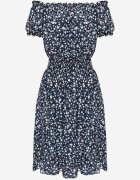 defox Rochie Bleumarin Din Bumbac Midi Spaniolă cu elastic în talie Dnise