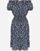 defox Rochie Bleumarin Din Bumbac Midi Spaniolă cu elastic în talie Dnise