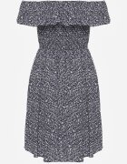defox Rochie Bleumarin Florală Spaniolă din Bumbac cu Elastic în Talie Nevima