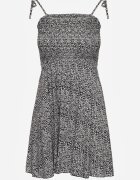 defox Rochie Bleumarin și Albă Cloche pe Bretele din Bumbac cu Imprimeu Floral cu Legătură la Spate Nelsira