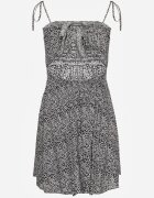 defox Rochie Bleumarin și Albă Cloche pe Bretele din Bumbac cu Imprimeu Floral cu Legătură la Spate Nelsira