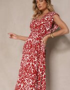 defox Rochie Bordou din Bumbac Cloș cu Volane cu Imprimeu Floral Zalimara