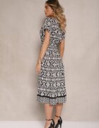 defox Rochie Cloș Alb-Negru din Bumbac cu imprimeu Paisley Lanarisa