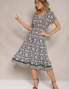 defox Rochie Cloș Alb-Negru din Bumbac cu imprimeu Paisley Lanarisa