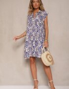 defox Rochie Cloș Albastră din Bumbac cu Volan Livalia