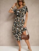 defox Rochie Cloș Bej din Bumbac cu Spate Mai Lung Ronellea