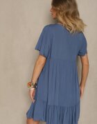 defox Rochie cloș din bumbac cu șnur la decolteu albastră Mepova