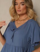 defox Rochie cloș din bumbac cu șnur la decolteu albastră Mepova