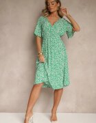defox Rochie Cloș Verde din Bumbac cu Imprimeu Floral Arirelle