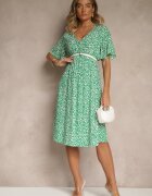 defox Rochie Cloș Verde din Bumbac cu Imprimeu Floral Arirelle