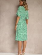 defox Rochie Cloș Verde din Bumbac cu Imprimeu Floral Arirelle