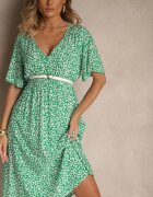 defox Rochie Cloș Verde din Bumbac cu Imprimeu Floral Arirelle
