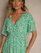 defox Rochie Cloș Verde din Bumbac cu Imprimeu Floral Arirelle