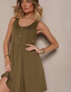 defox Rochie Cloș Verde închis cu Bretele Late Decorată cu Nasturi Jenandria