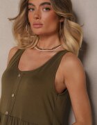 defox Rochie Cloș Verde închis cu Bretele Late Decorată cu Nasturi Jenandria