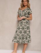 defox Rochie Cloș Verde închis din Bumbac cu elastic în talie Desanita