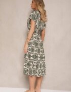 defox Rochie Cloș Verde închis din Bumbac cu elastic în talie Desanita