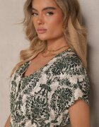 defox Rochie Cloș Verde închis din Bumbac cu elastic în talie Desanita