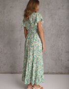 defox Rochie de bumbac verde deschis de vară cu elastic în talie și volane delicate Gloriassa