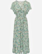 defox Rochie de bumbac verde deschis de vară cu elastic în talie și volane delicate Gloriassa