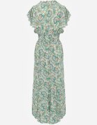 defox Rochie de bumbac verde deschis de vară cu elastic în talie și volane delicate Gloriassa