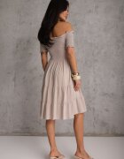 defox Rochie de vară Bej deschis din bumbac croială spaniolă cu volane evazate Lorania
