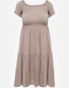 defox Rochie de vară Bej deschis din bumbac croială spaniolă cu volane evazate Lorania