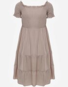 defox Rochie de vară Bej deschis din bumbac croială spaniolă cu volane evazate Lorania