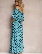 defox Rochie din Bumbac Albastră cu Decolteu Încrețit și Curea din Material Tesaya