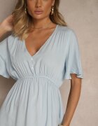defox Rochie Evazată Albastru deschis din țesătură de bumbac Lirioneae