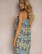 defox Rochie Evazată Albastru-Verde din bumbac cu bretele Tessadra