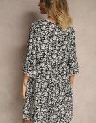 defox Rochie Evazată Neagră din Bumbac Decorată cu Model Floral Jenelitia