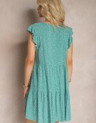 defox Rochie Evazată Verde din Bumbac cu Buline cu Decolteu Triunghiular Riessa