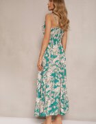 defox Rochie Evazată Verde din Bumbac cu Imprimeu Tropical cu Dantelă Alulora