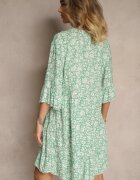defox Rochie Evazată Verde din Bumbac Decorată cu Model Floral Jenelitia