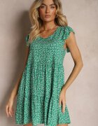 defox Rochie Evazată Verde din Bumbac Decorată cu Volănaș Crisandra