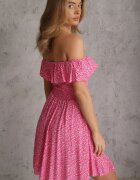 defox Rochie Florală Fucsia Spaniolă din bumbac cu elastic în talie Nevima