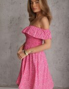 defox Rochie Florală Fucsia Spaniolă din bumbac cu elastic în talie Nevima