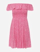 defox Rochie Florală Fucsia Spaniolă din bumbac cu elastic în talie Nevima