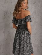 defox Rochie Florală Neagră Spaniolă din Bumbac cu elastic în talie Nevima