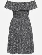 defox Rochie Florală Neagră Spaniolă din Bumbac cu elastic în talie Nevima