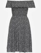 defox Rochie Florală Neagră Spaniolă din Bumbac cu elastic în talie Nevima