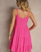 defox Rochie fuchsia din bumbac cu bretele decorată cu volane Lilitte