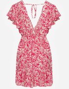 defox Rochie fuchsia din bumbac cu croi evazat decorată cu volane și elastic în talie Neliaura