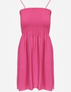 defox Rochie Fucsia din Bumbac cu Bretele cu Croială Cloș cu Partea Superioară Încrețită Christten