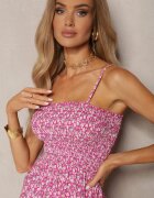 defox Rochie fucsia din bumbac cu bretele evazată și cu partea de sus încrețită Risetto