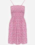 defox Rochie fucsia din bumbac cu bretele evazată și cu partea de sus încrețită Risetto